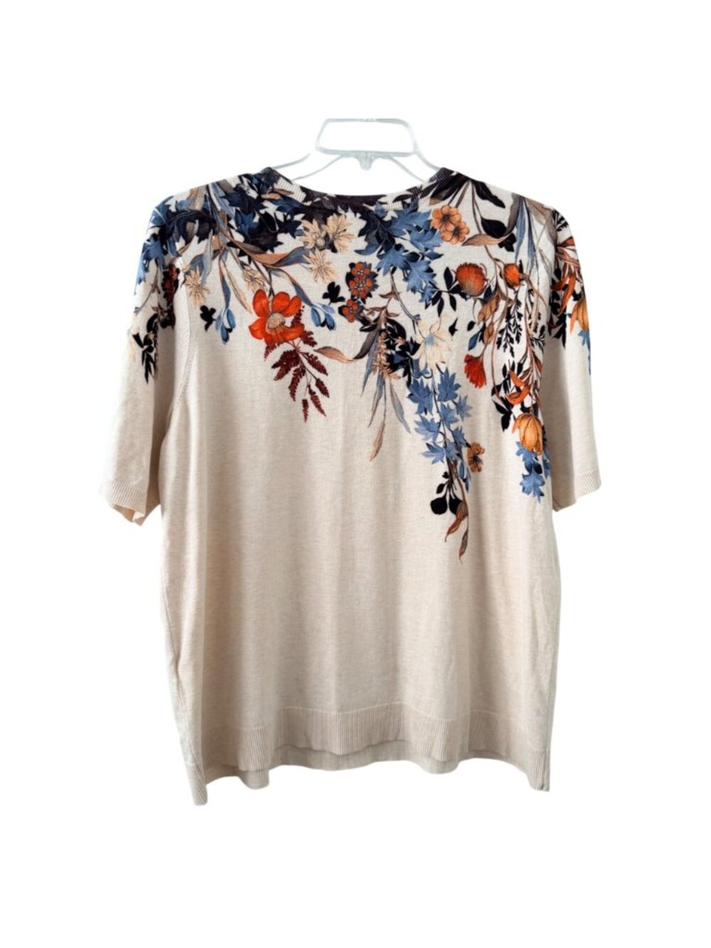 Chicos sweater Sz XXL Floral Print Lightweight Beige Sweater Short Sleeve Rayon - Picture 10 of 12